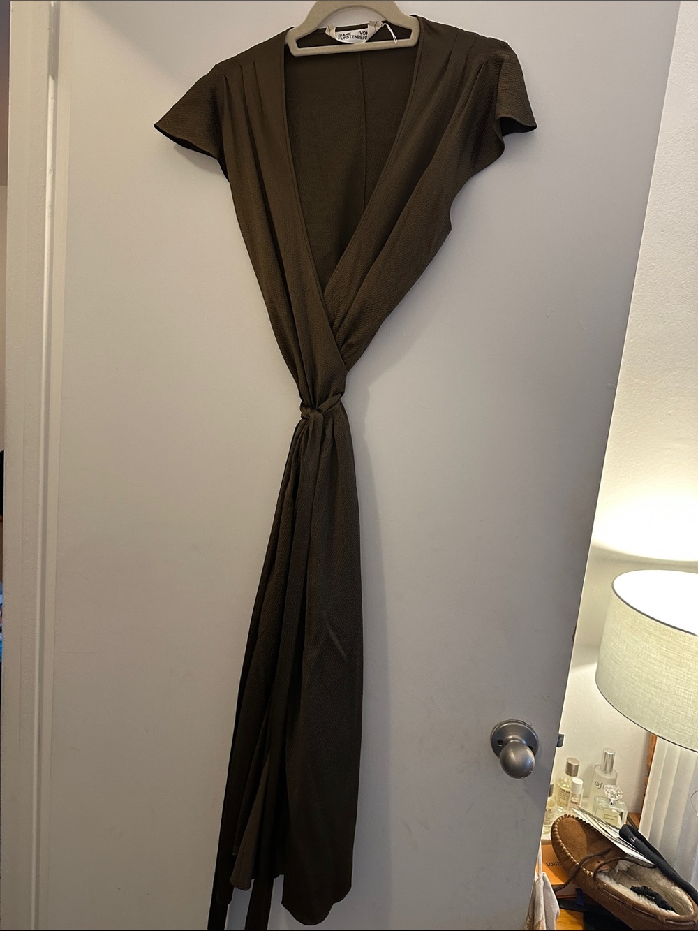 Diane Von Furstenberg Olive Green Wrap Maxi Dress